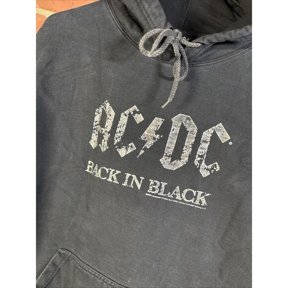 Vintage Y2k AC/DC Hoodie Black 2005 Back In Black Music Pullover Adult Medium - Picture 2 of 6